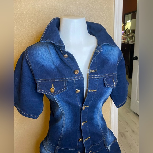 Pants - Denim Jumpsuit short-Sleeved